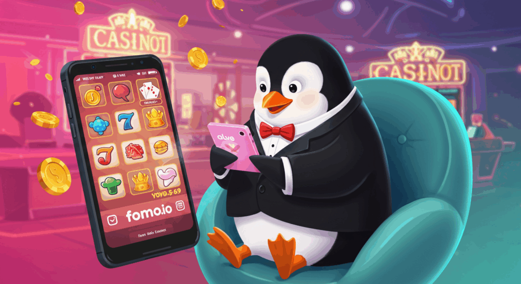 고배당 슬롯 게임과 슬롯 잭팟 시간대를 강조한 fomo.io UI 화면